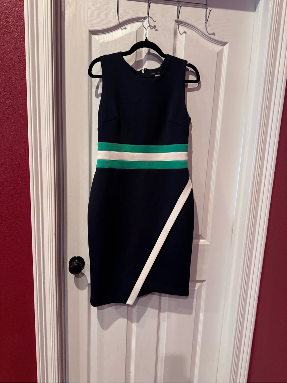 Tommy Hilfiger Navy Midi Dress with Green and White Bands